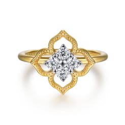 14K White  Yellow Gold Diamond Clover Ring