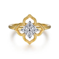 14K White  Yellow Gold Diamond Clover Ring