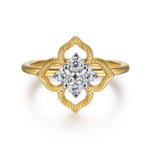 14K White  Yellow Gold Diamond Clover Ring