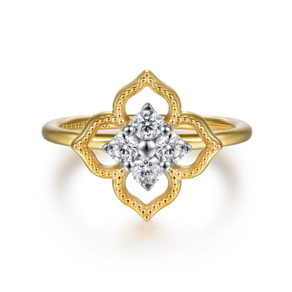 14K White  Yellow Gold Diamond Clover Ring