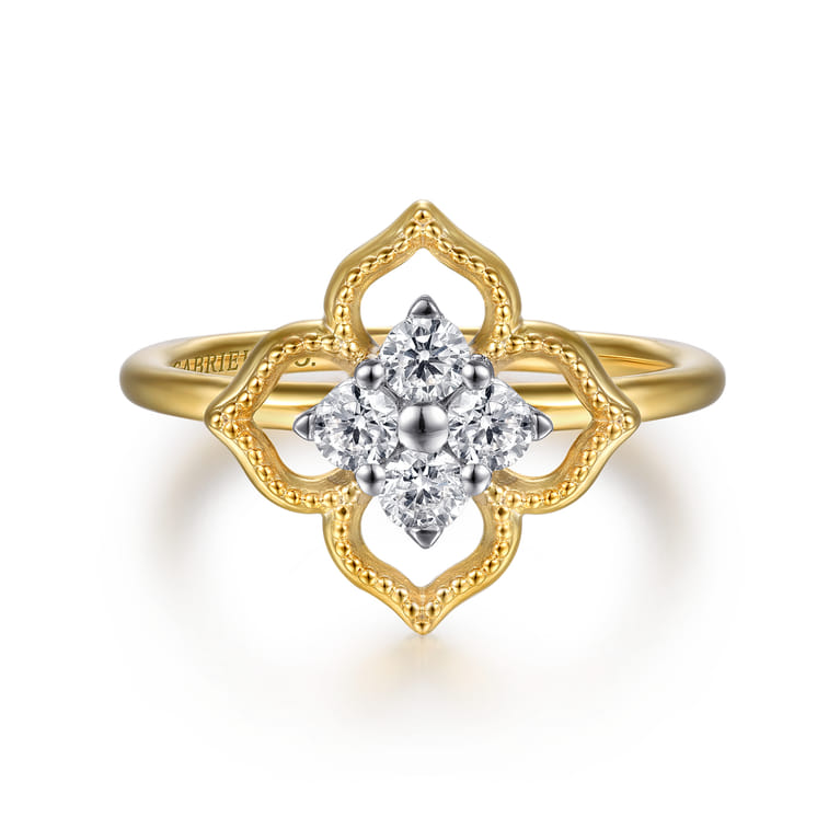 14K White  Yellow Gold Diamond Clover Ring - 0.35 ct - Shot 1