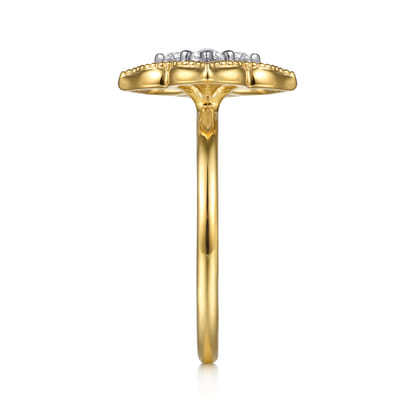 14K White  Yellow Gold Diamond Clover Ring