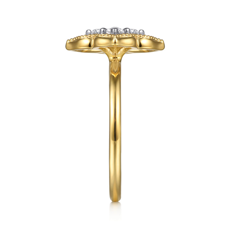 14K White  Yellow Gold Diamond Clover Ring - 0.35 ct - Shot 4