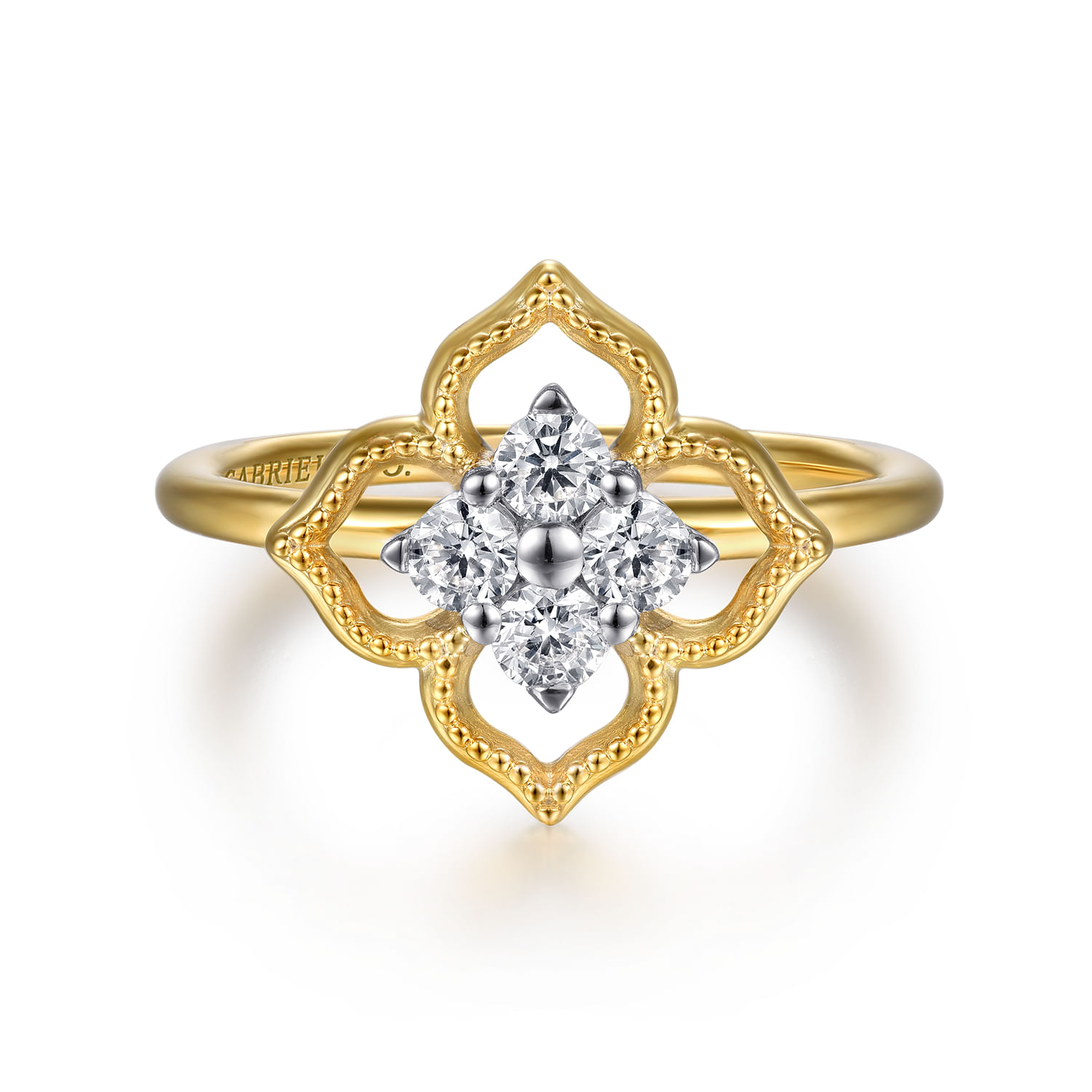14K White  Yellow Gold Diamond Clover Signet Ring