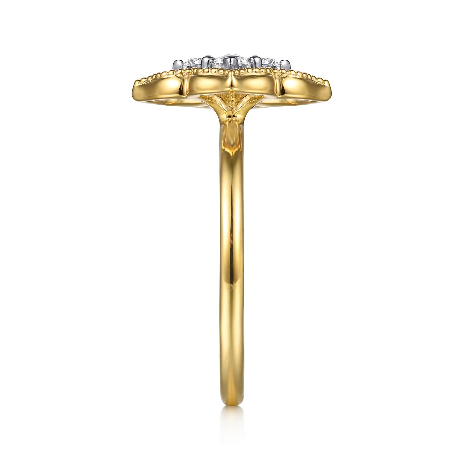 14K White  Yellow Gold Diamond Clover Signet Ring