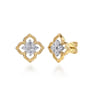 14K White  Yellow Gold Diamond Clover Stud Earrings - 0.5 ct