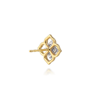14K White  Yellow Gold Diamond Clover Stud Earrings