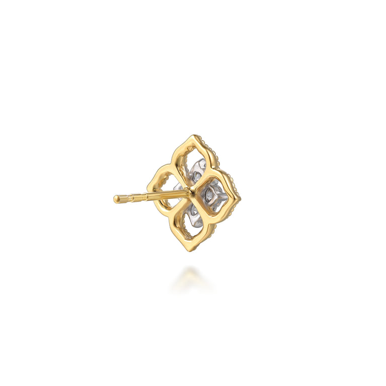 14K White  Yellow Gold Diamond Clover Stud Earrings - 0.5 ct - Shot 2
