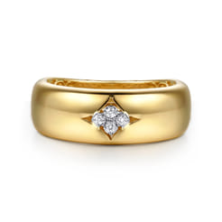 14K White Yellow Gold Diamond Clover Wide Band Ring