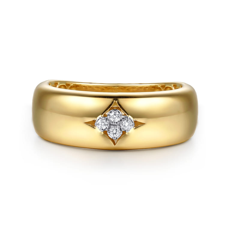 14K White Yellow Gold Diamond Clover Wide Band Ring - 0.04 ct - Shot 1