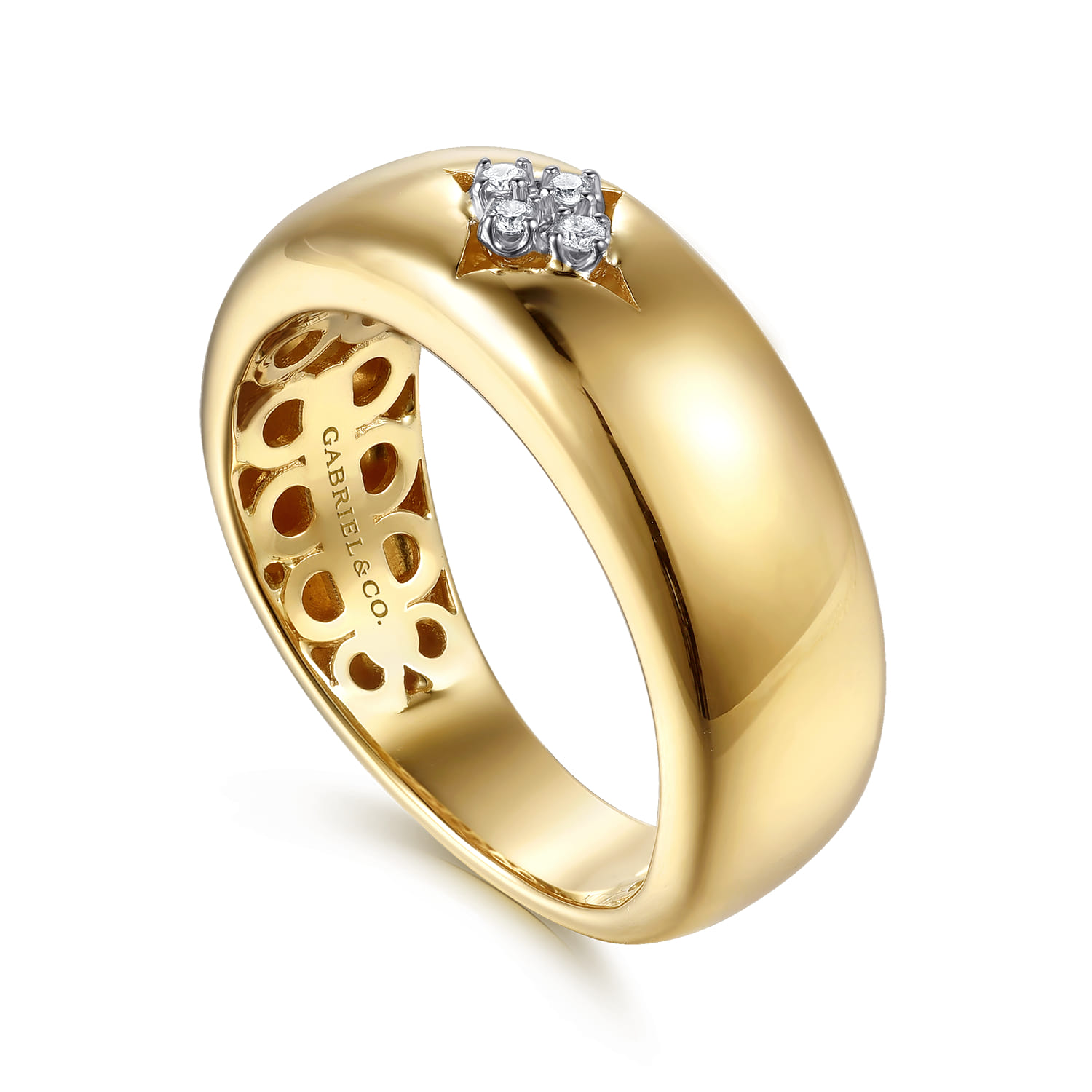 14K White Yellow Gold Diamond Clover Wide Band Ring - 0.04 ct - Shot 3