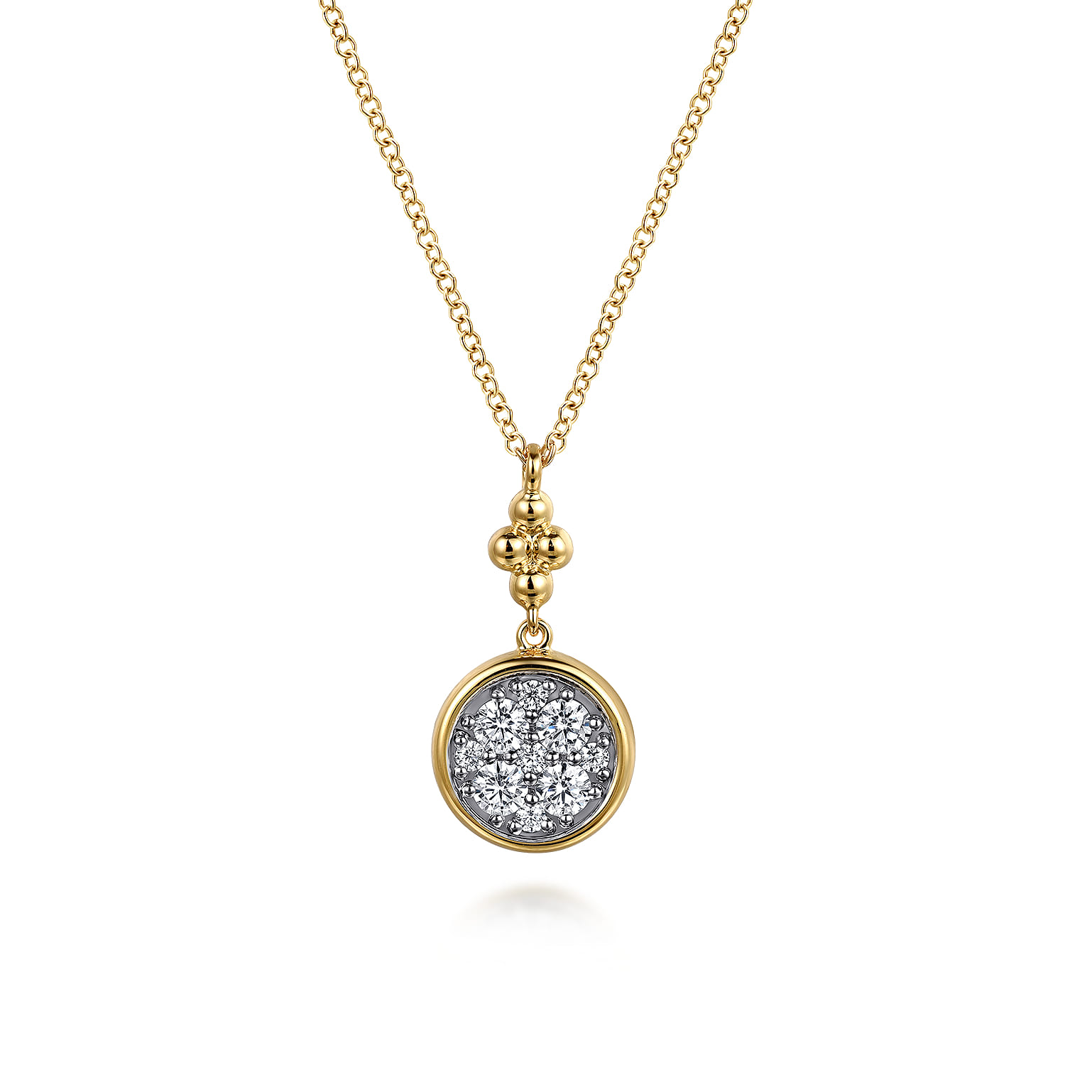 14K White  Yellow Gold Diamond Cluster Bujukan Drop Pendant Necklace - 0.5 ct - Shot 1