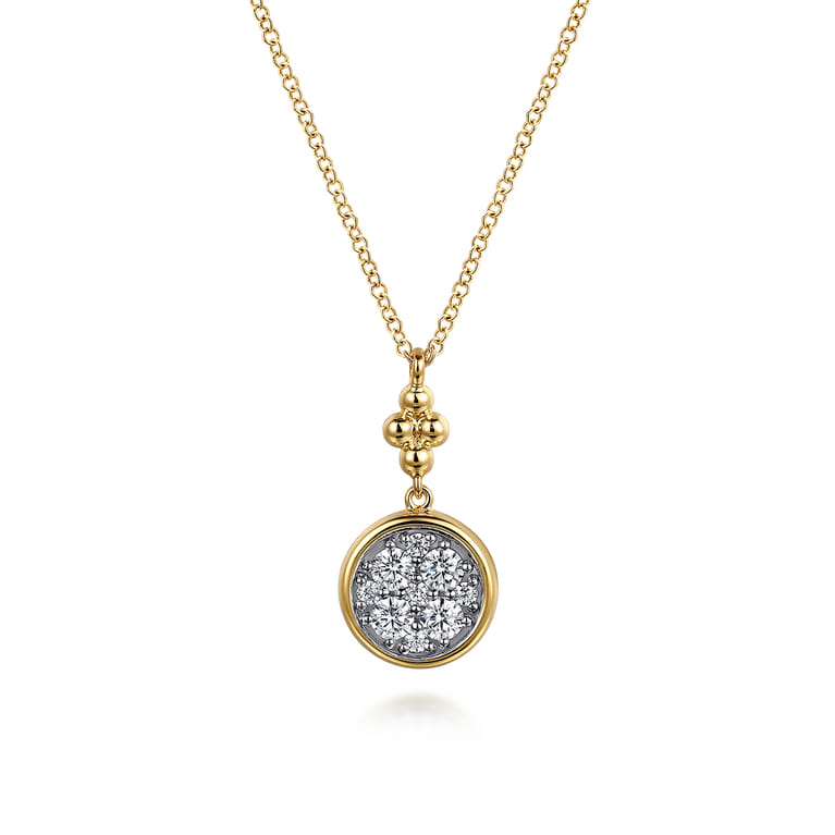 14K White  Yellow Gold Diamond Cluster Bujukan Drop Pendant Necklace - 0.5 ct - Shot 1