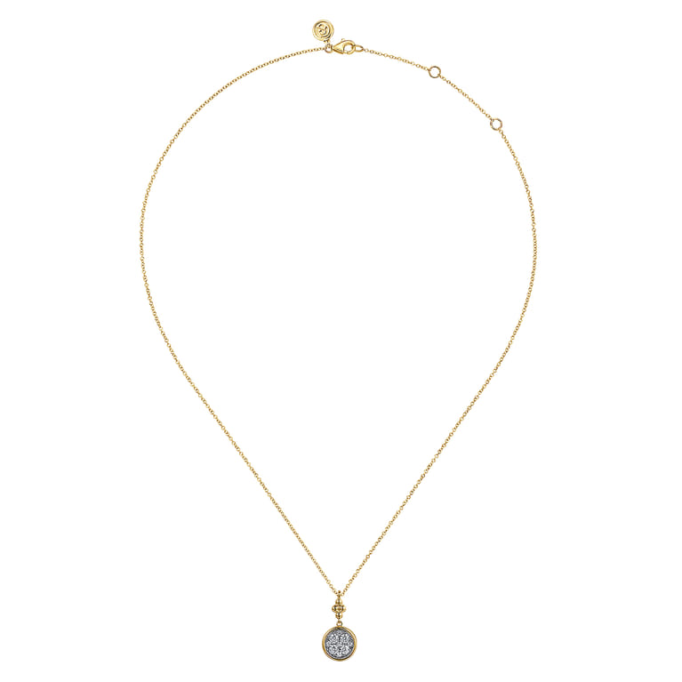 14K White  Yellow Gold Diamond Cluster Bujukan Drop Pendant Necklace - 0.5 ct - Shot 2