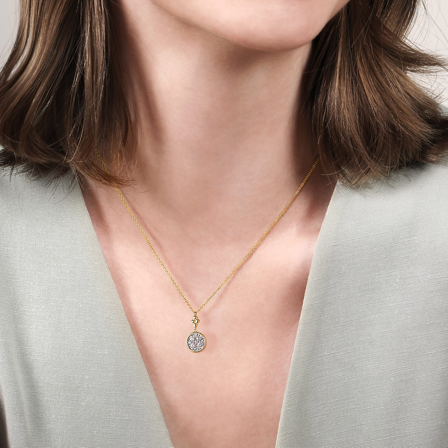 14K White  Yellow Gold Diamond Cluster Bujukan Drop Pendant Necklace - 0.5 ct - Shot 3