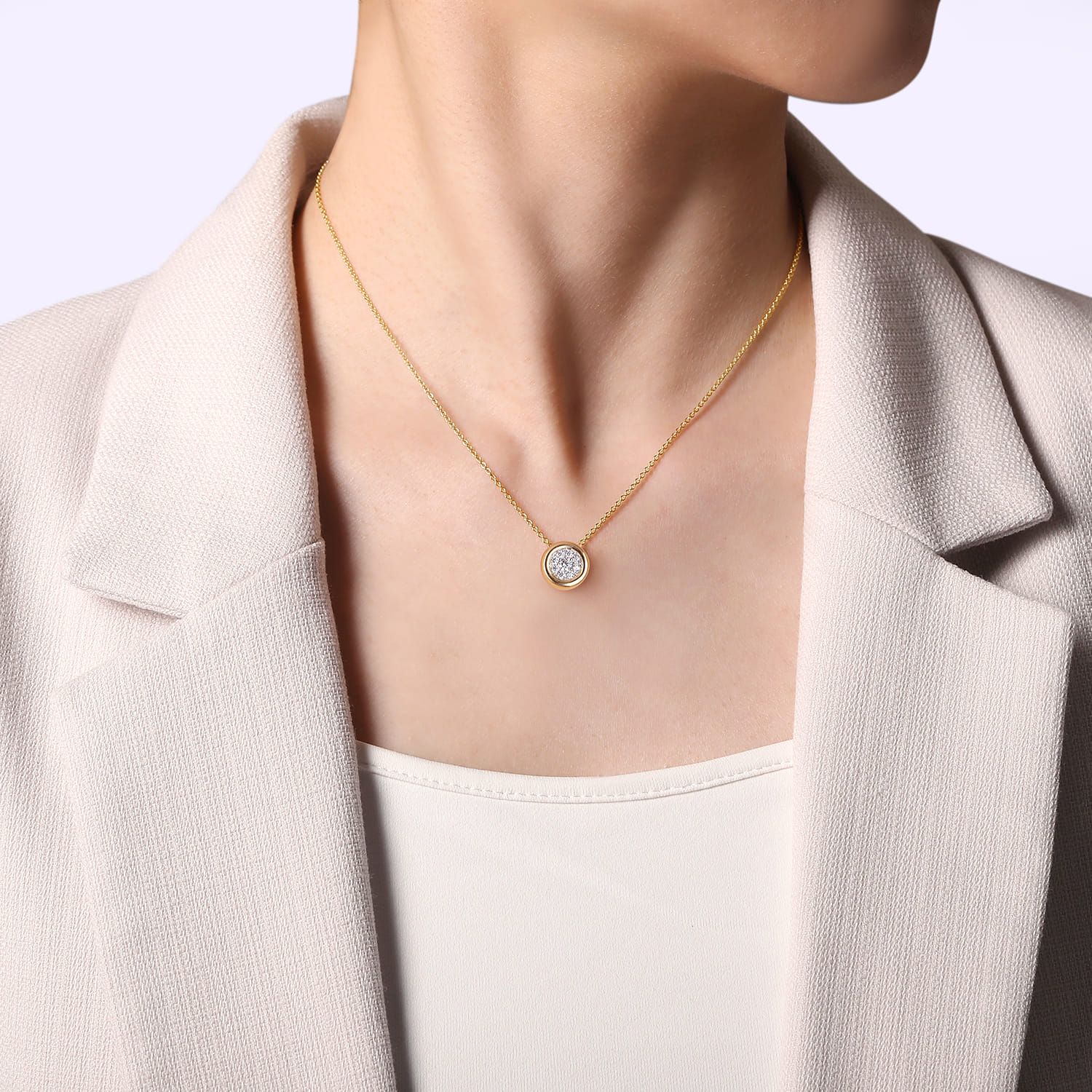 14K White-Yellow Gold Diamond Cluster Pendant Necklace - 0.25 ct - Shot 3