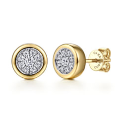 14K White-Yellow Gold Diamond Cluster Stud Earrings with Bezel Frame