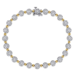 14K White-Yellow Gold Diamond Cluster Tennis Bracelet