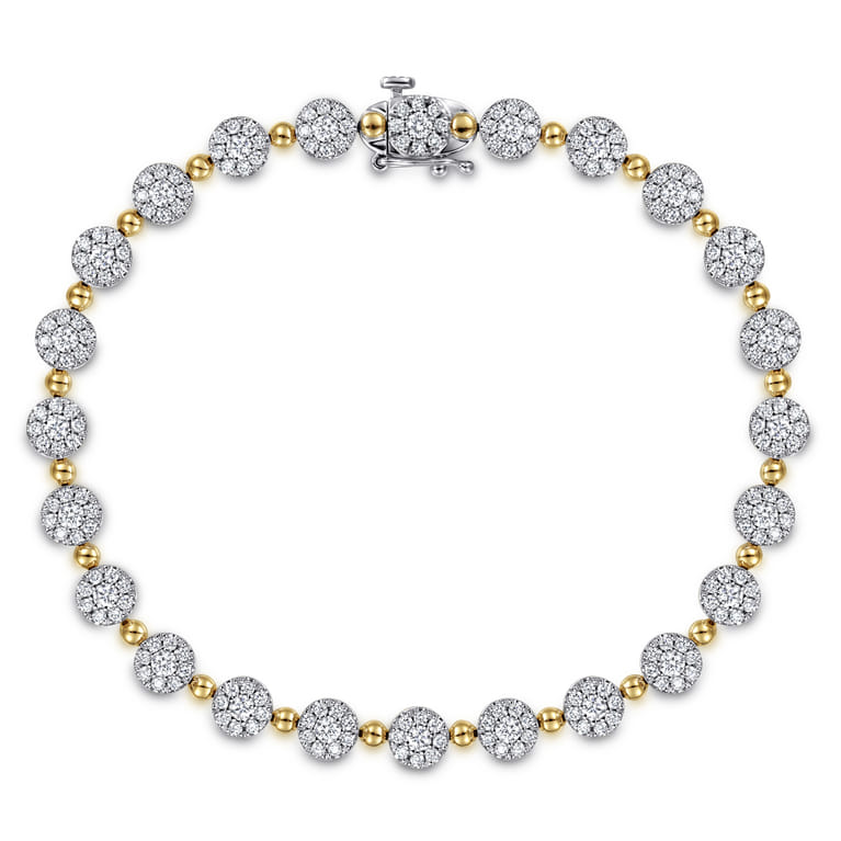 14K White-Yellow Gold Diamond Cluster Tennis Bracelet - 2.19 ct - Shot 1