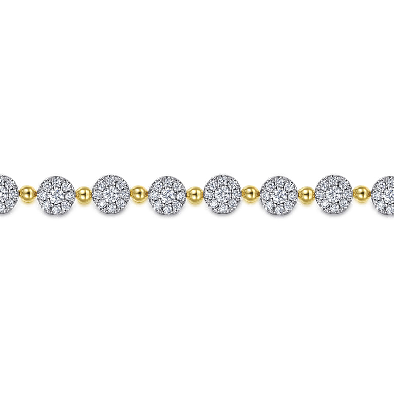 14K White-Yellow Gold Diamond Cluster Tennis Bracelet - 2.19 ct - Shot 2