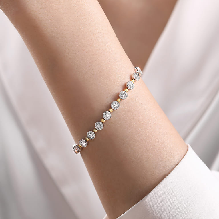 14K White-Yellow Gold Diamond Cluster Tennis Bracelet - 2.19 ct - Shot 3
