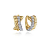 14K White  Yellow Gold Diamond Criss Cross Huggie Earrings - 0.5 ct
