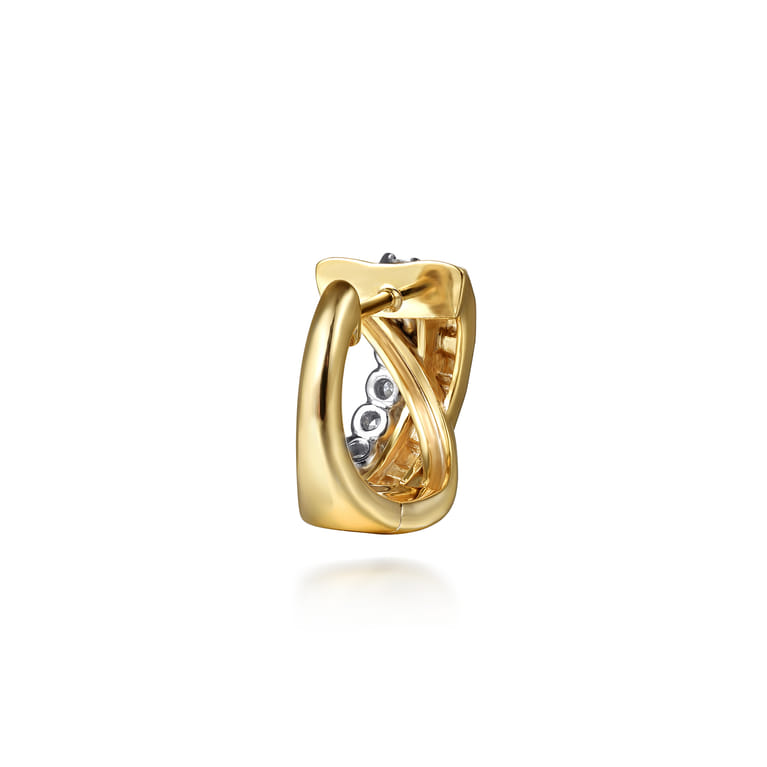 14K White  Yellow Gold Diamond Criss Cross Huggie Earrings - 0.5 ct - Shot 3