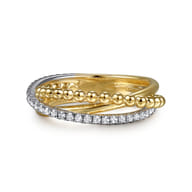 14K White  Yellow Gold Diamond Criss Cross Ring- Bujukan