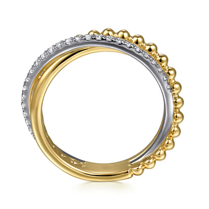 14K White  Yellow Gold Diamond Criss Cross Ring- Bujukan