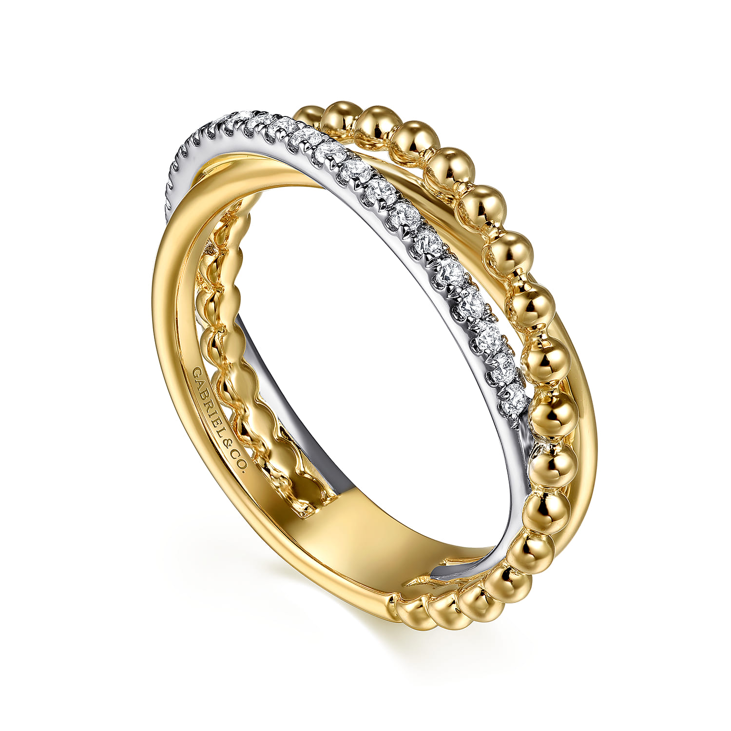 14K White  Yellow Gold Diamond Criss Cross Ring- Bujukan