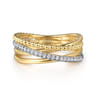 14K White  Yellow Gold Diamond Criss Cross Ring-Bujukan - 0.11 ct