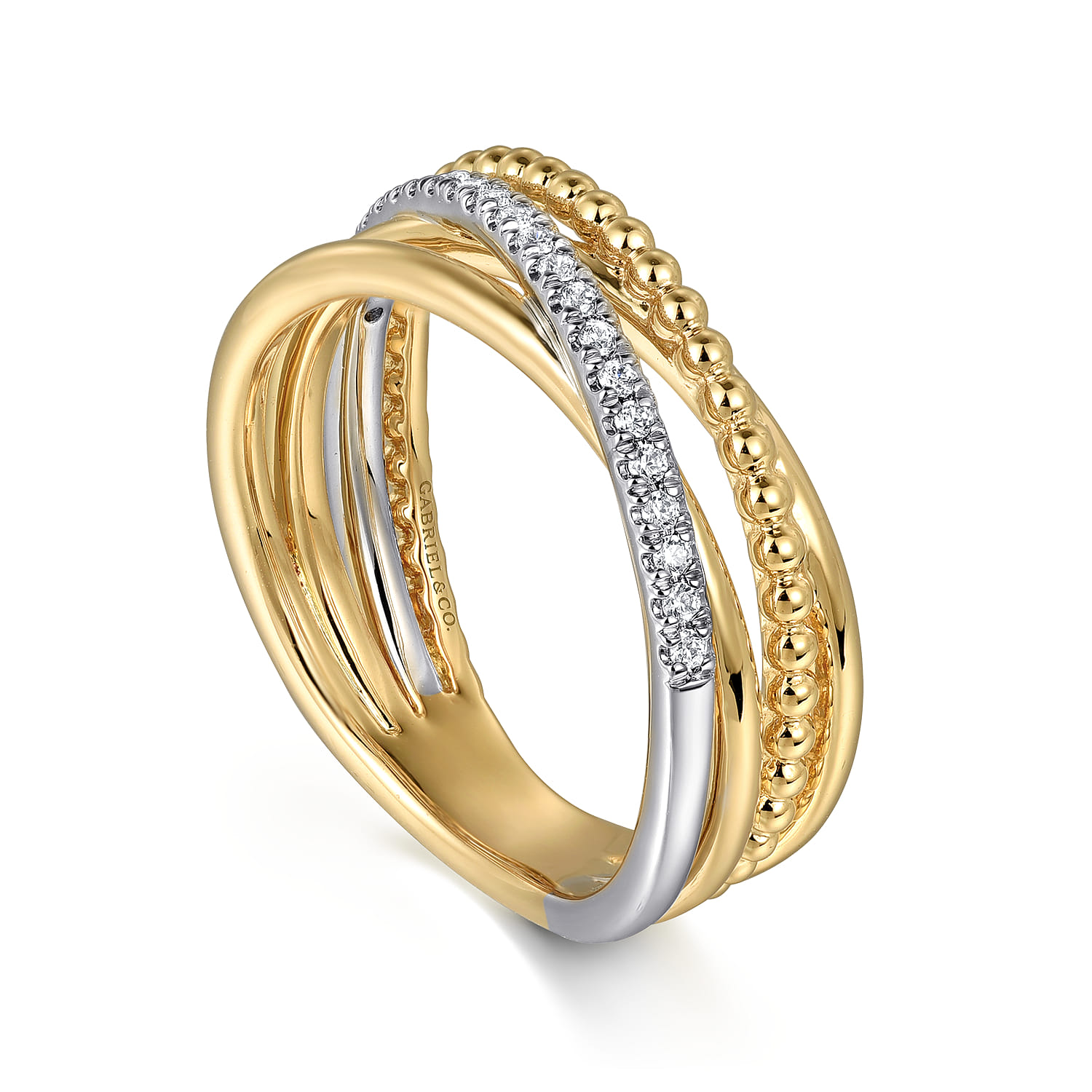 14K White  Yellow Gold Diamond Criss Cross Ring-Bujukan