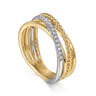 14K White  Yellow Gold Diamond Criss Cross Ring-Bujukan - 0.11 ct