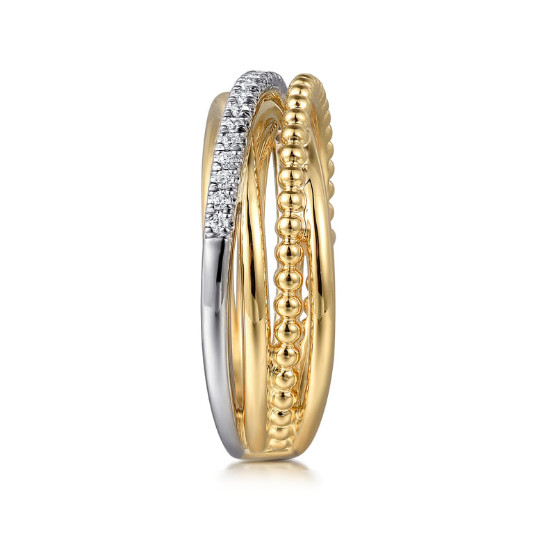 14K White  Yellow Gold Diamond Criss Cross Ring-Bujukan - 0.11 ct - Shot 4