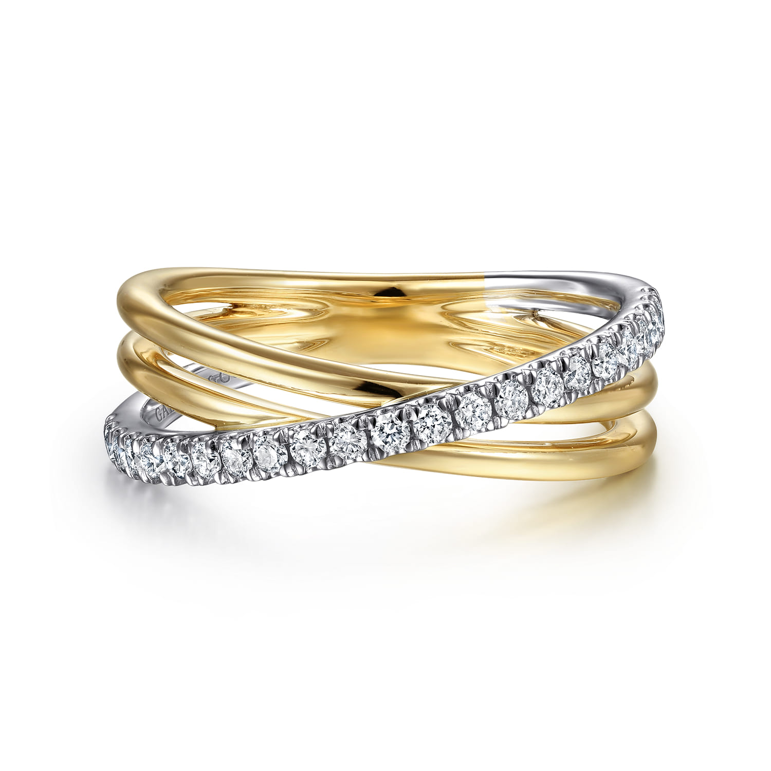14K White-Yellow Gold Diamond Criss Cross Ring - 0.25 ct - Shot 1