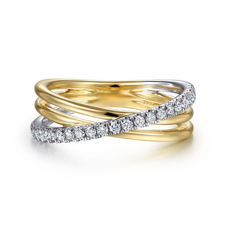 14K White-Yellow Gold Diamond Criss Cross Ring - 0.25 ct - Shot 1
