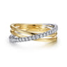 14K White-Yellow Gold Diamond Criss Cross Ring - 0.25 ct