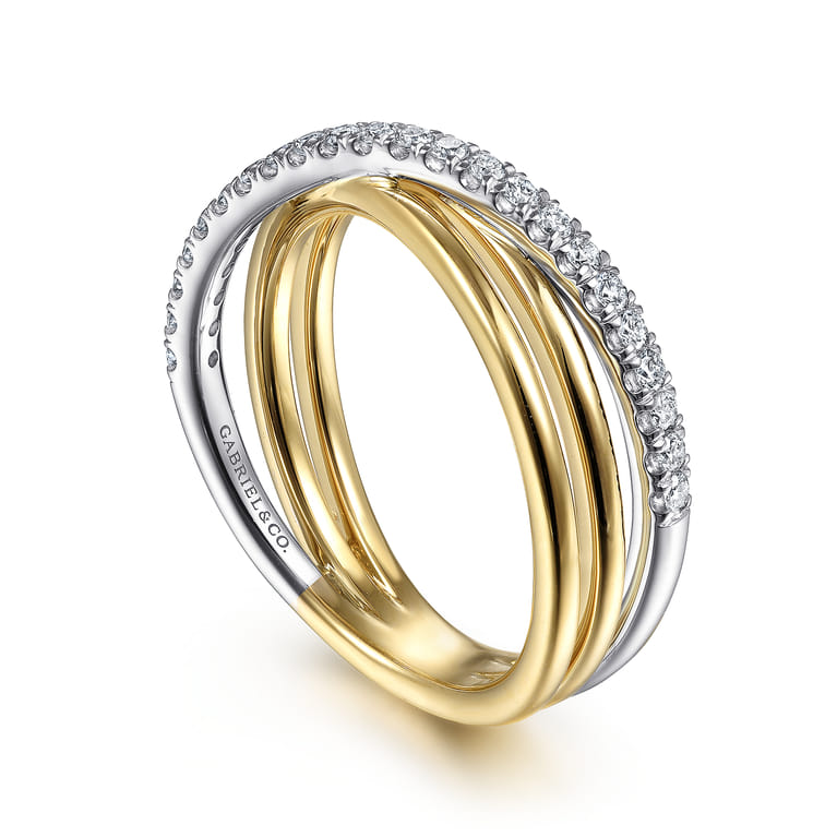 14K White-Yellow Gold Diamond Criss Cross Ring - 0.25 ct - Shot 3