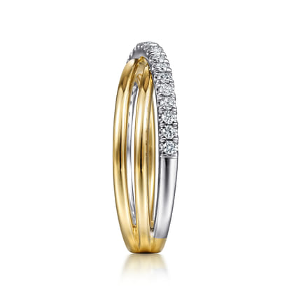 14K White-Yellow Gold Diamond Criss Cross Ring
