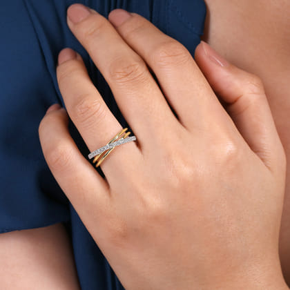 14K White-Yellow Gold Diamond Criss Cross Ring