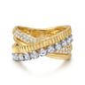 14K White Yellow Gold Diamond Criss Cross Ring - 0.55 ct