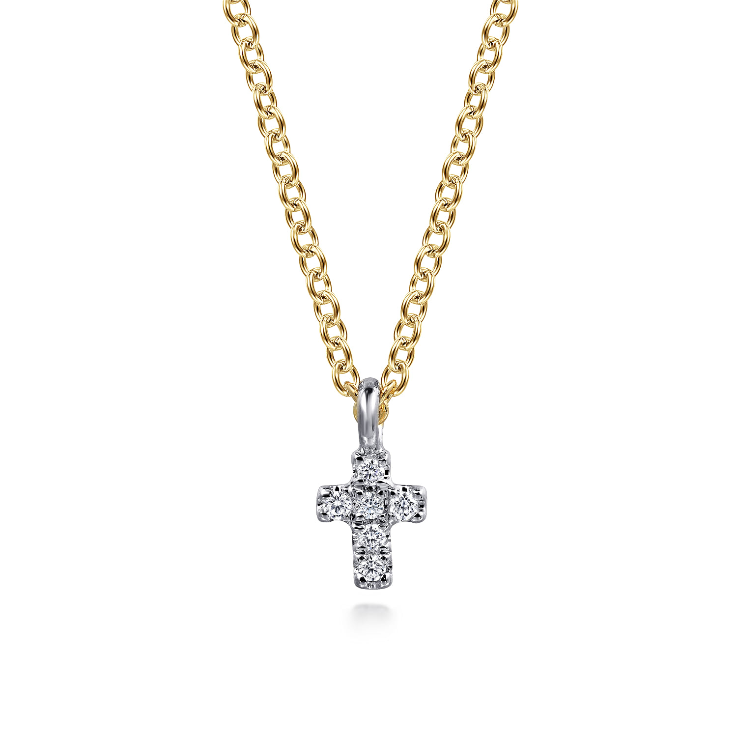 14K White  Yellow Gold Diamond Cross Pendant Necklace