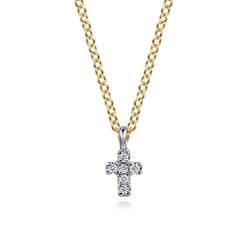 14K White  Yellow Gold Diamond Cross Pendant Necklace