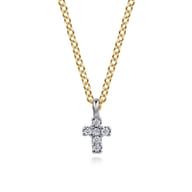 14K White  Yellow Gold Diamond Cross Pendant Necklace