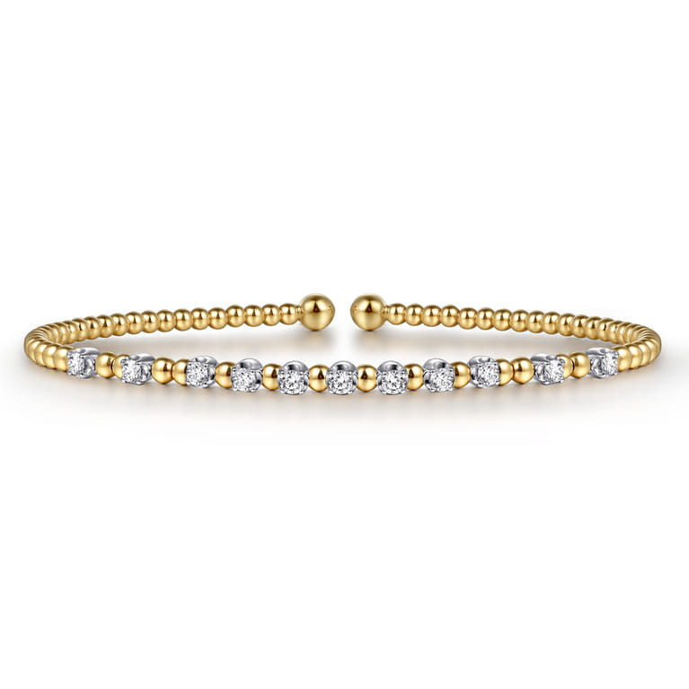 14K White  Yellow Gold Diamond Cuff Bangle Bracelet 0.4ct-Bujukan - 0.4 ct - Shot 1