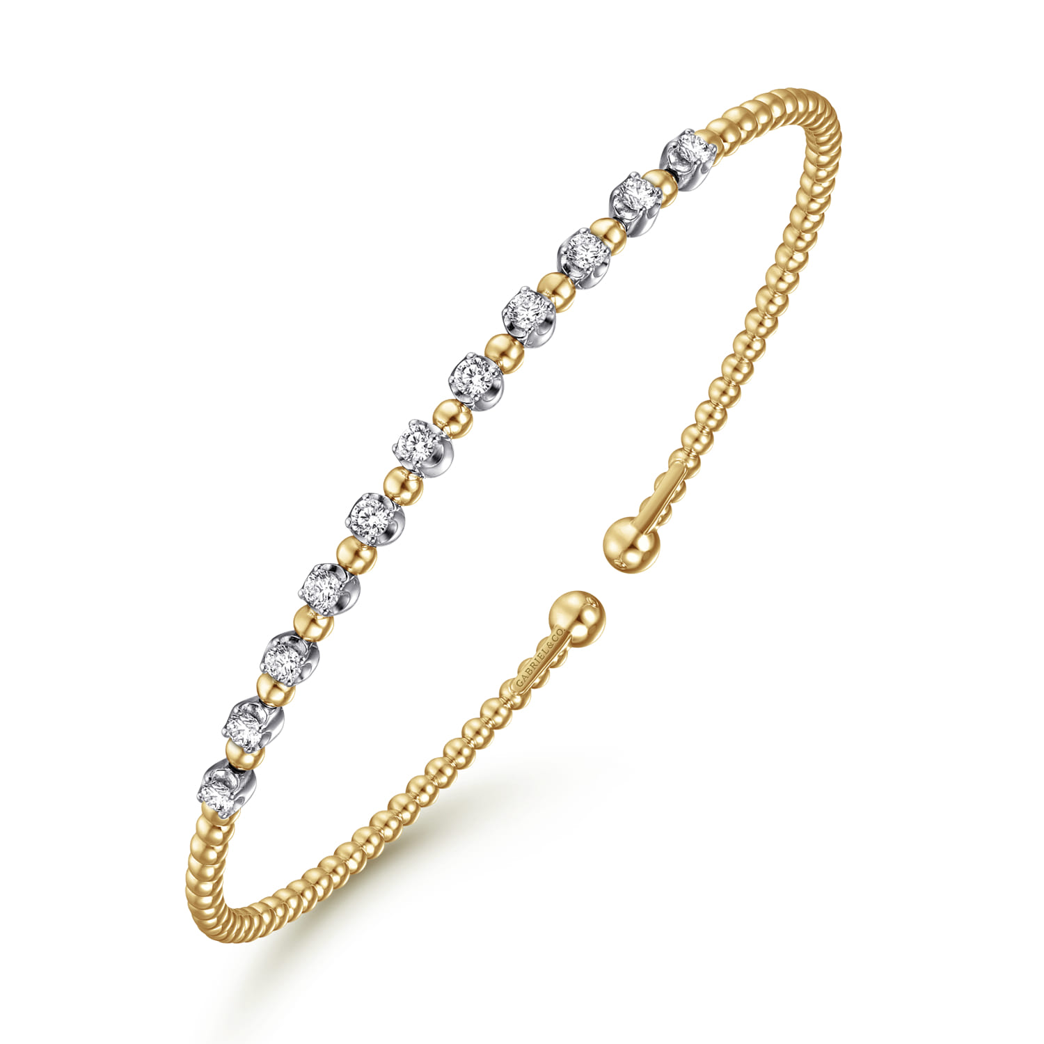 14K White  Yellow Gold Diamond Cuff Bangle Bracelet 0.4ct-Bujukan - 0.4 ct - Shot 2