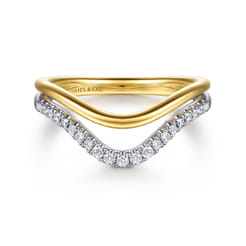 14K White  Yellow Gold Diamond Curved Easy Stackable Ring