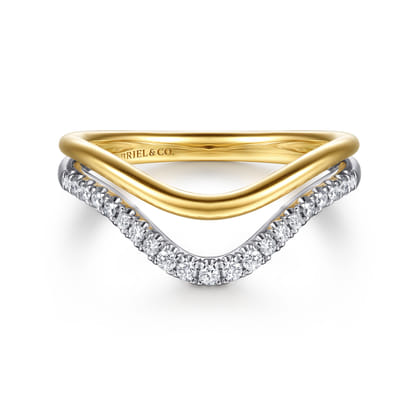 14K White  Yellow Gold Diamond Curved Easy Stackable Ring