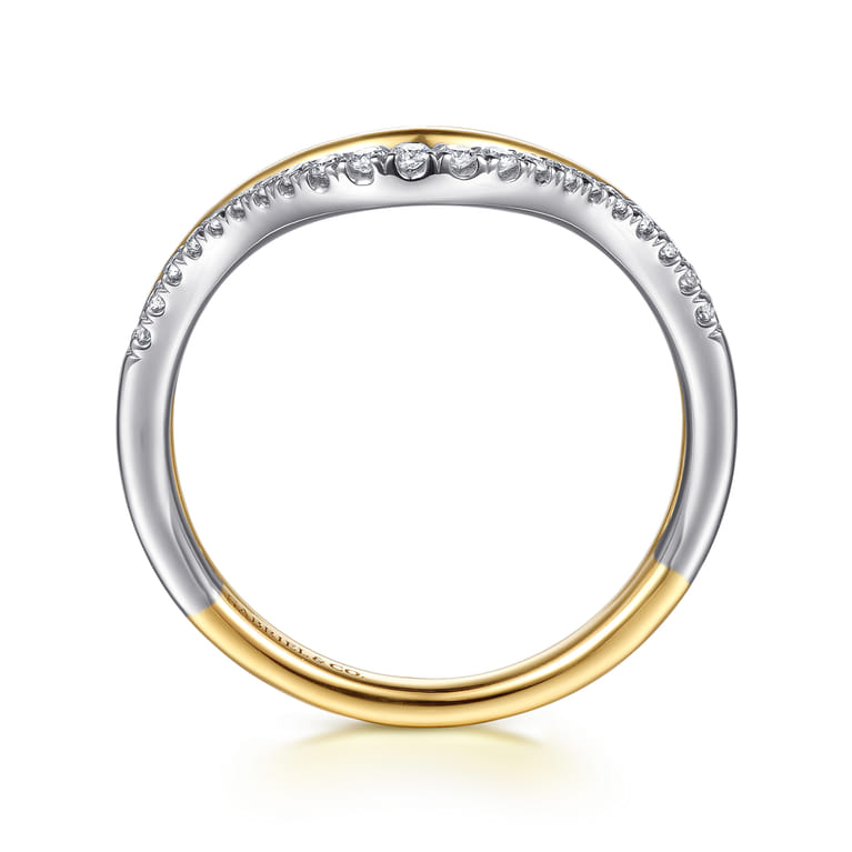 14K White  Yellow Gold Diamond Curved Easy Stackable Ring - 0.15 ct - Shot 2
