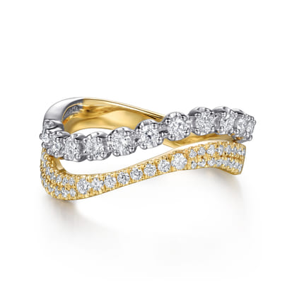 14K White Yellow Gold Diamond Curved Easy Stackable Ring